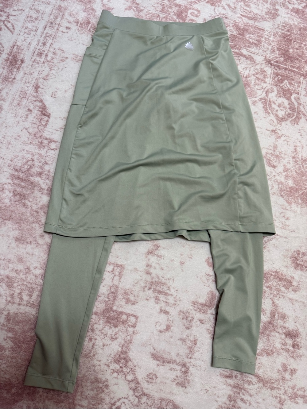 Olive Green Active Skirt Set with Integrated Leggings